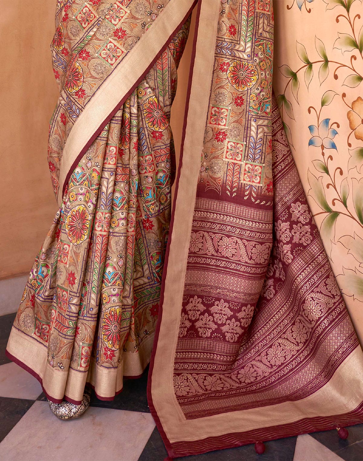 Collection of Soft Silk Floral Print Multi Color Saree in a gallery layout