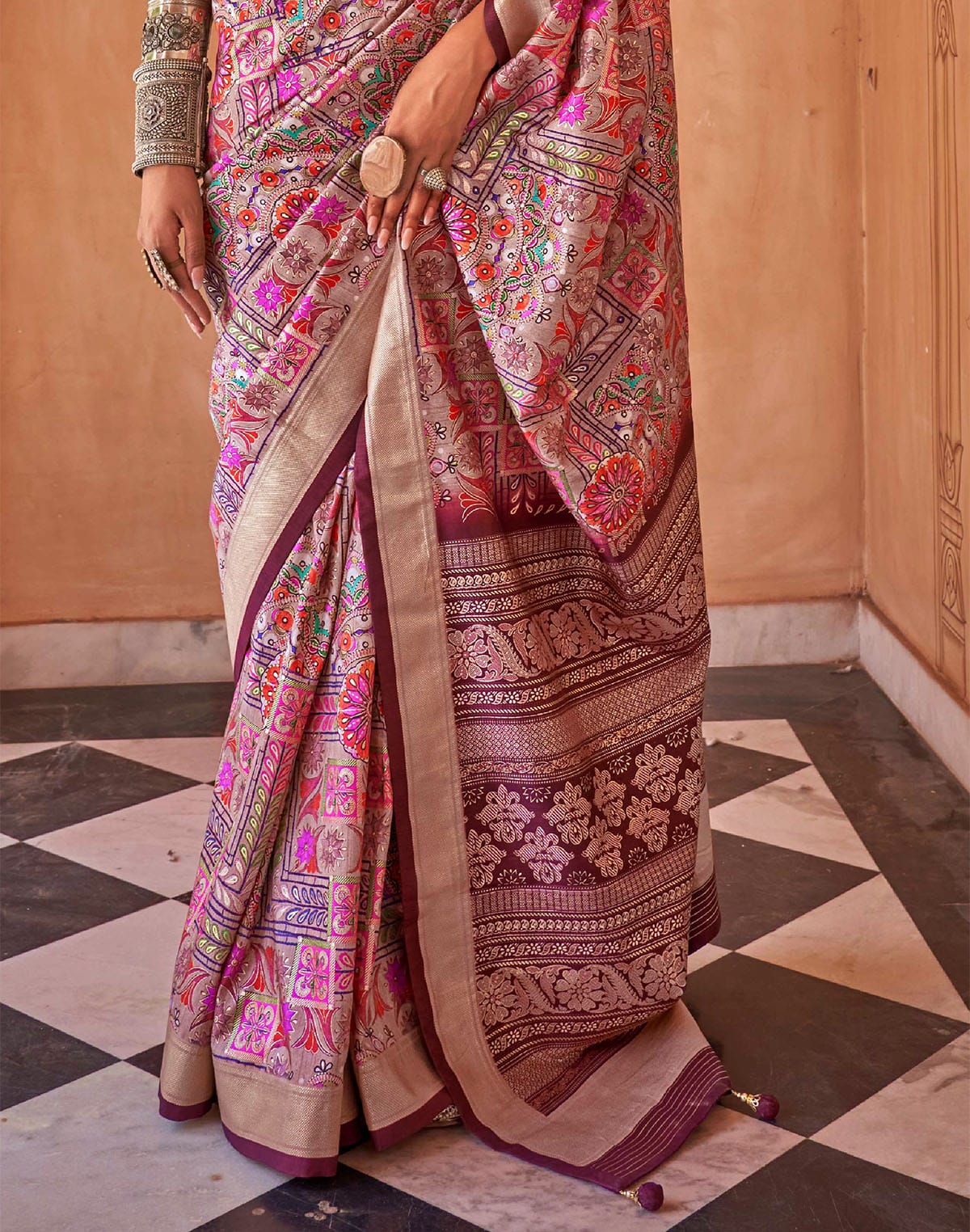 Collection of Stylish Pink Coloured Soft Silk Saree in a gallery layout