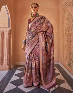 Collection of Voilet Floral Print Soft Silk Saree in a gallery layout