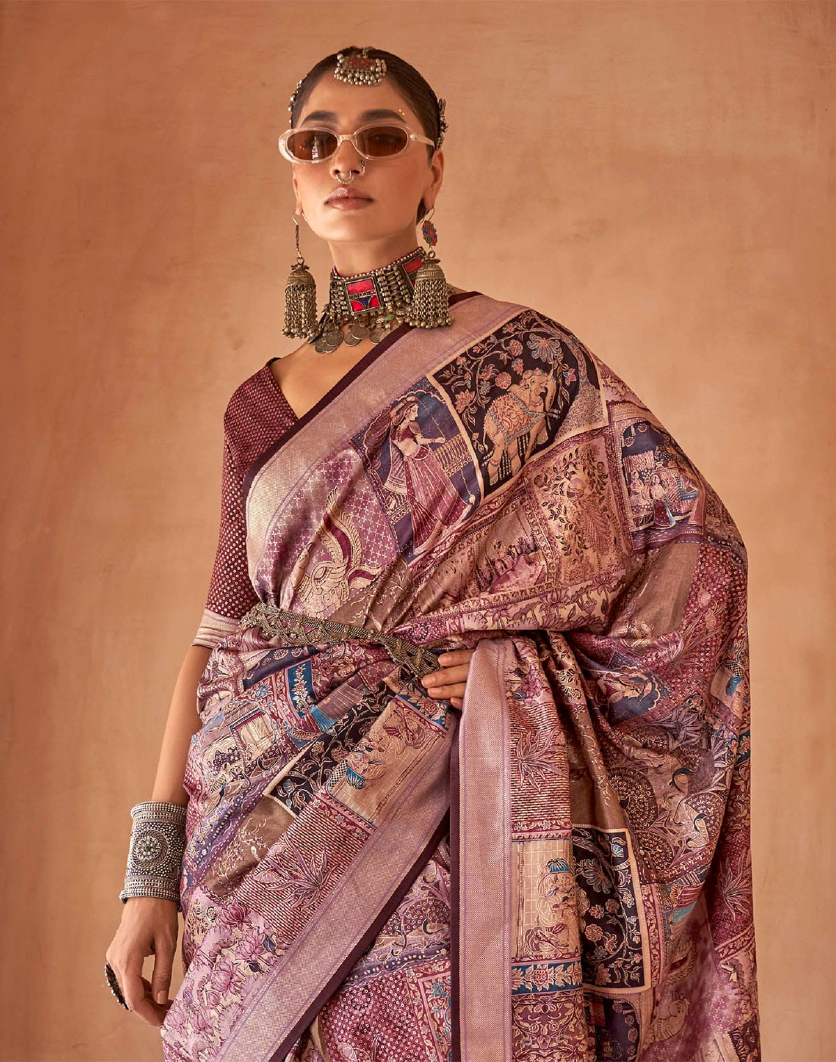 Voilet Floral Print Soft Silk Saree