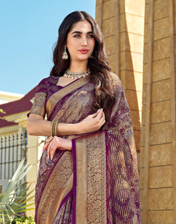 Collection of Purple Dola Silk Fancy Saree in a gallery layout