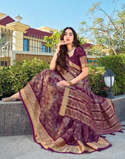 Collection of Purple Dola Silk Fancy Saree in a gallery layout