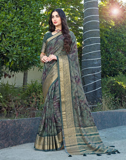 Collection of Green Soft Dola Silk Saree in a gallery layout