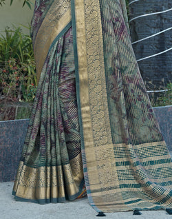 Collection of Green Soft Dola Silk Saree in a gallery layout