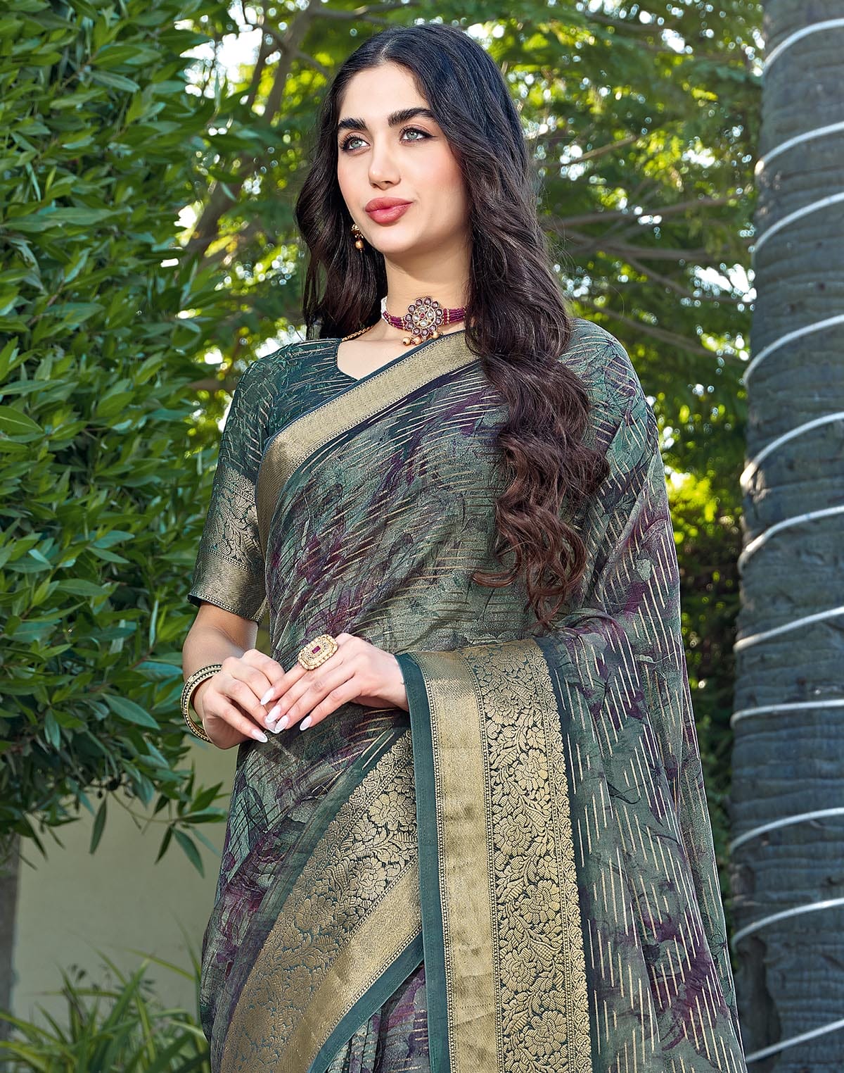 Collection of Green Soft Dola Silk Saree in a gallery layout