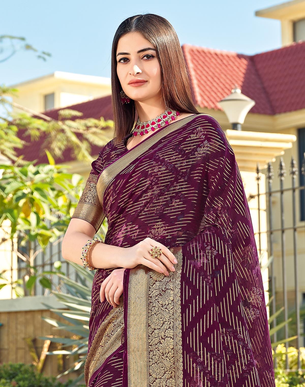 Collection of Fancy Dola Silk Maroon Coloured Saree in a gallery layout