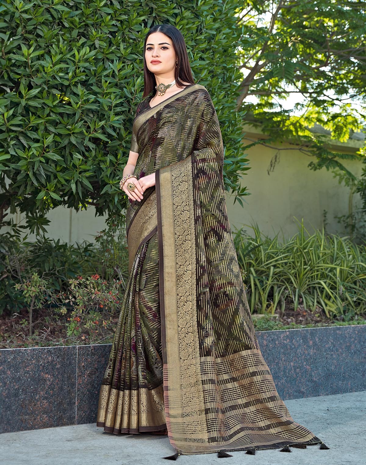 Collection of Mehendi Green Dola Silk Saree in a gallery layout