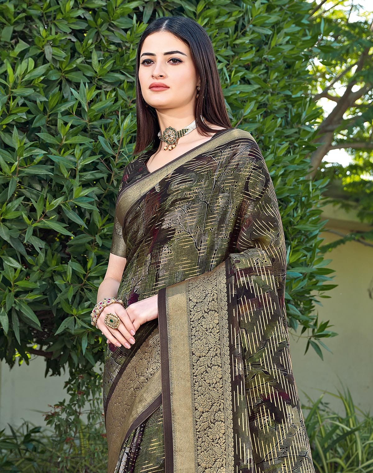 Mehendi Green Dola Silk Saree