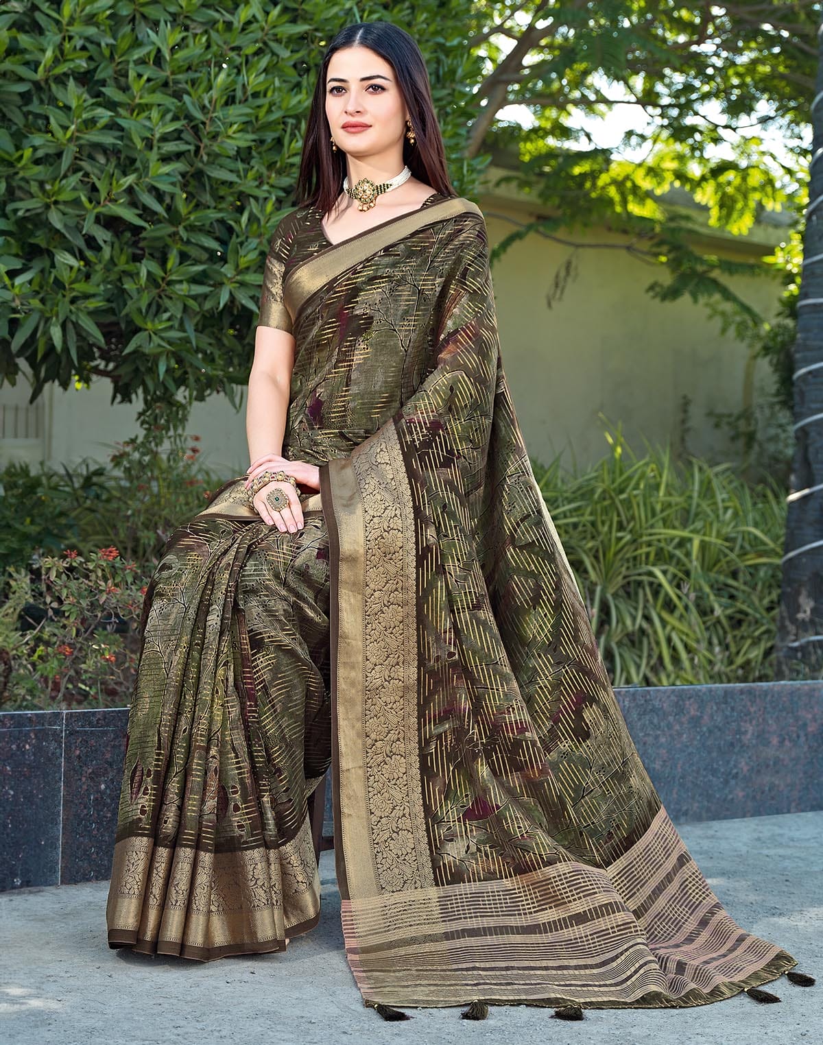 Collection of Mehendi Green Dola Silk Saree in a gallery layout