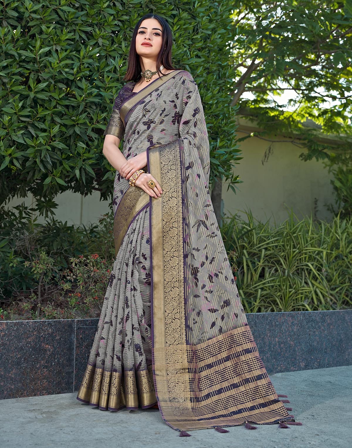 Collection of Light Grey Ethnic Motifs Dola Silk Saree in a gallery layout