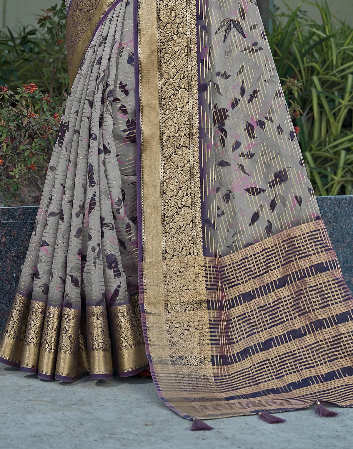 Collection of Light Grey Ethnic Motifs Dola Silk Saree in a gallery layout