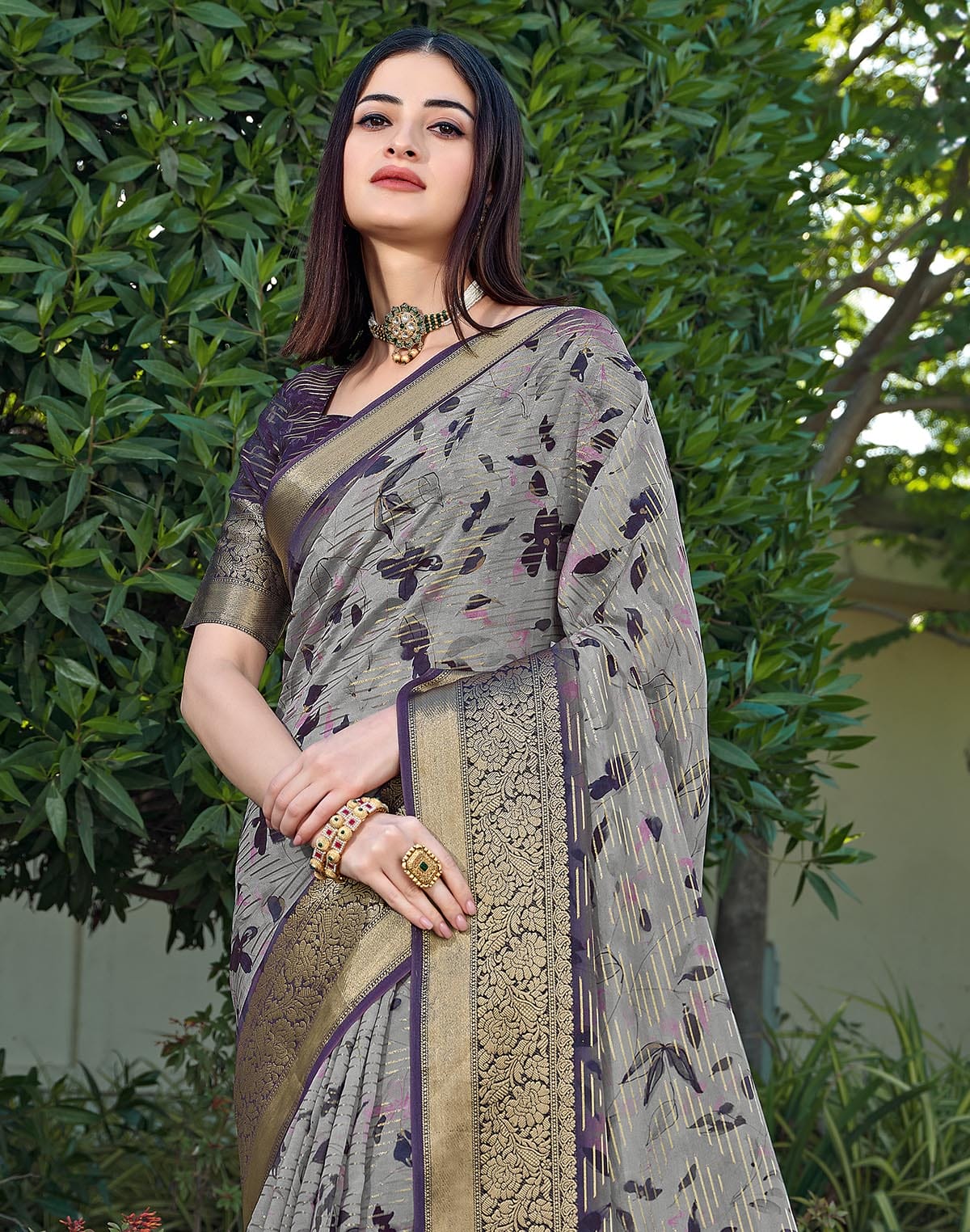 Collection of Light Grey Ethnic Motifs Dola Silk Saree in a gallery layout