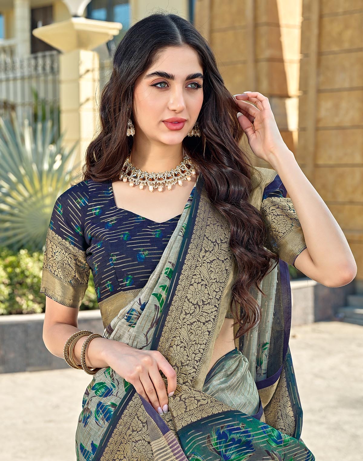 Light Green Dola Silk Designer Saree