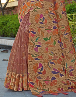 Collection of Tissue digital print Light Orange Saree in a gallery layout