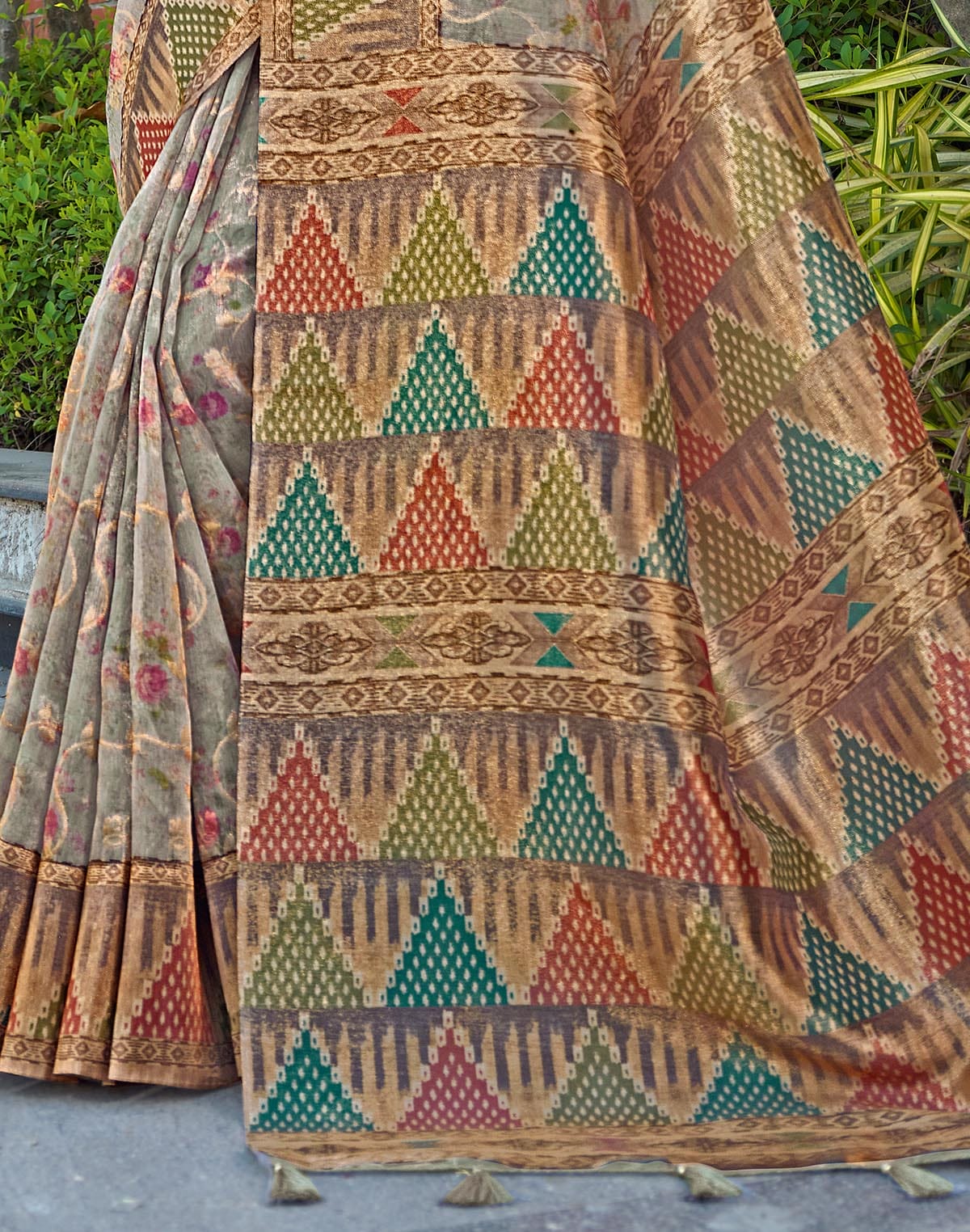 Collection of Digital Printed Grey Tissue Saree in a gallery layout