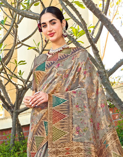 Collection of Digital Printed Grey Tissue Saree in a gallery layout