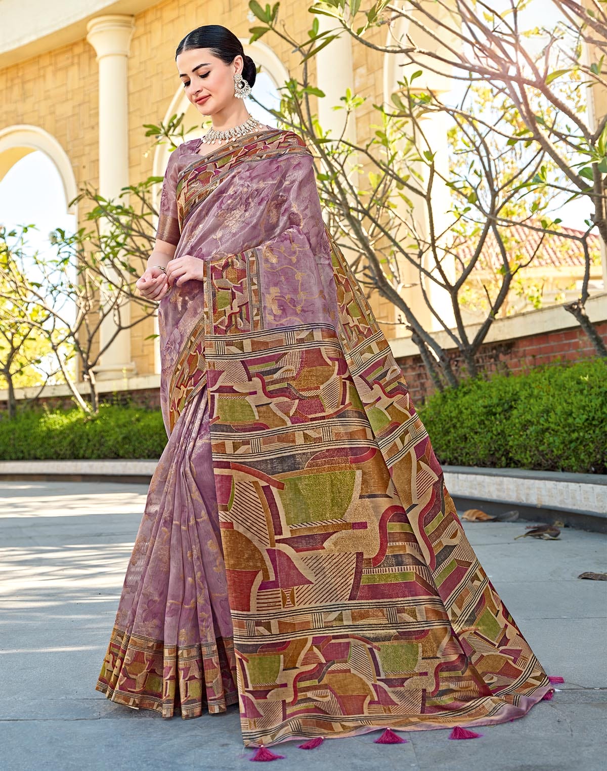 Collection of Light Purple Coloured Digital Print Tissue Saree in a gallery layout