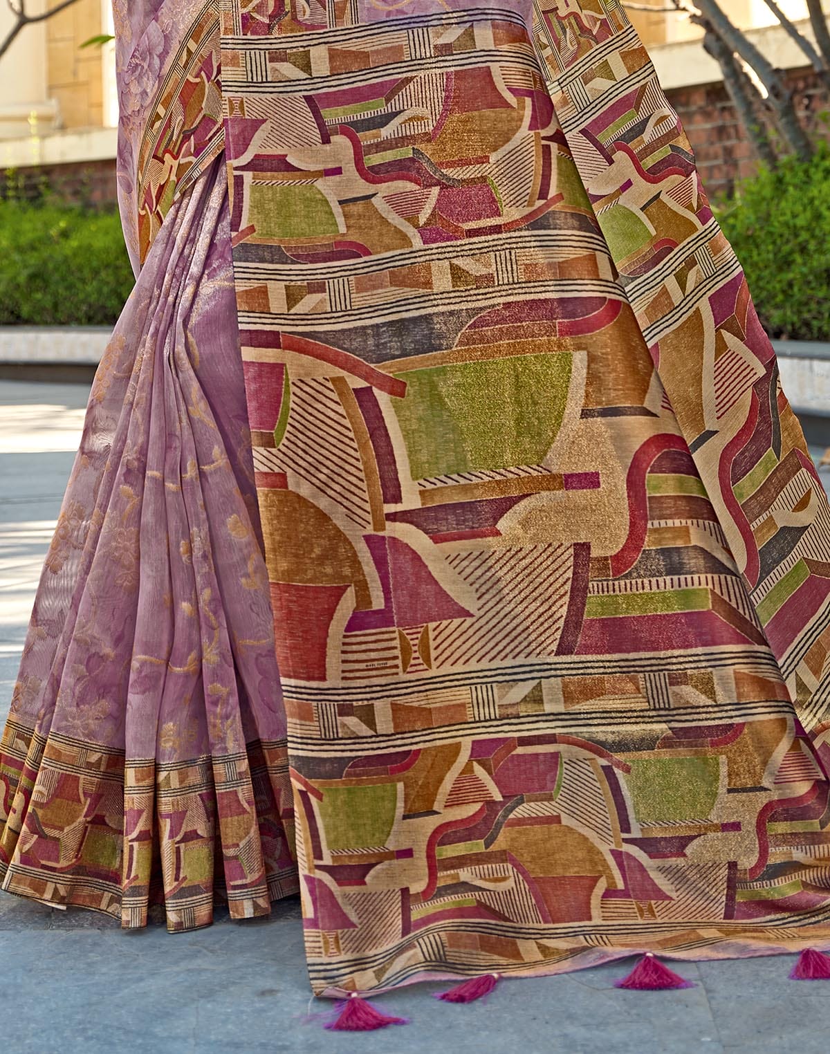 Collection of Light Purple Coloured Digital Print Tissue Saree in a gallery layout