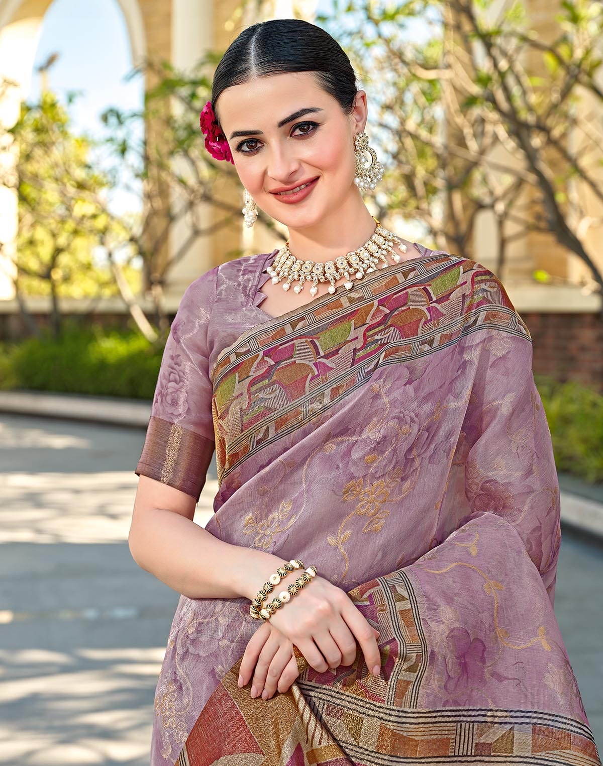 Light Purple Coloured Digital Print Tissue Saree