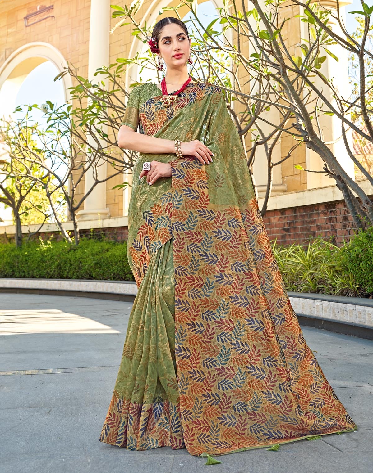 Collection of Green Tissue Party Wear Saree in a gallery layout