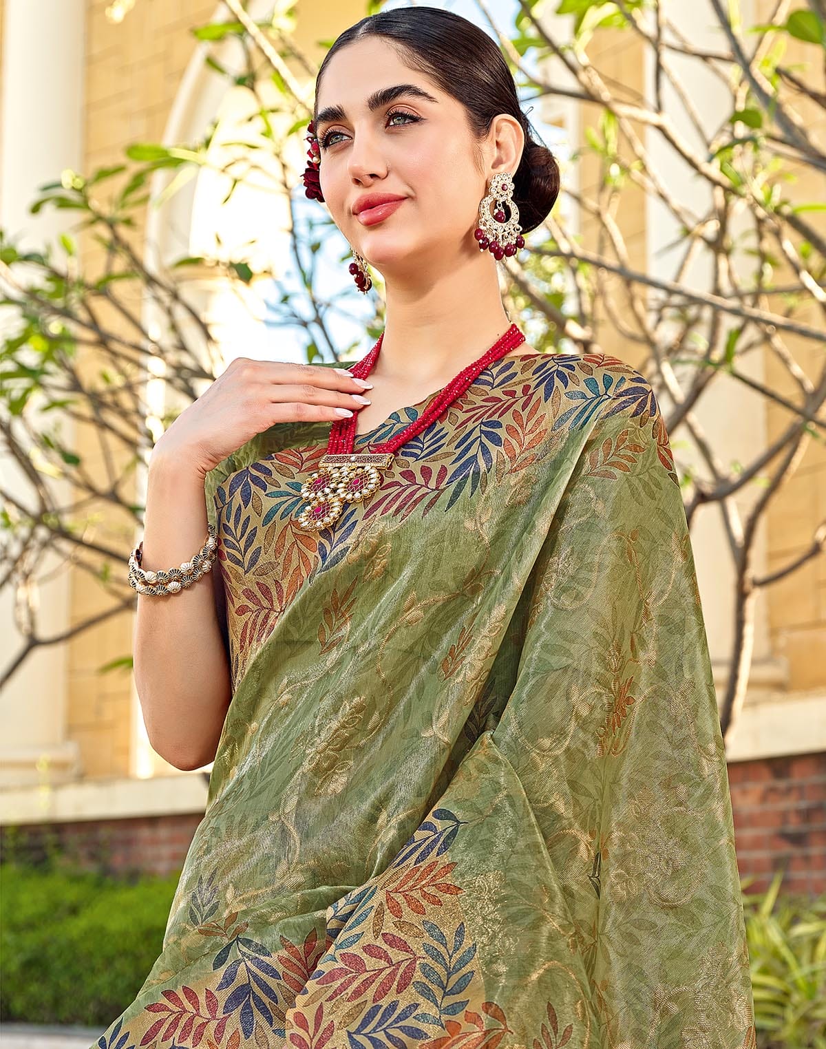 Collection of Green Tissue Party Wear Saree in a gallery layout