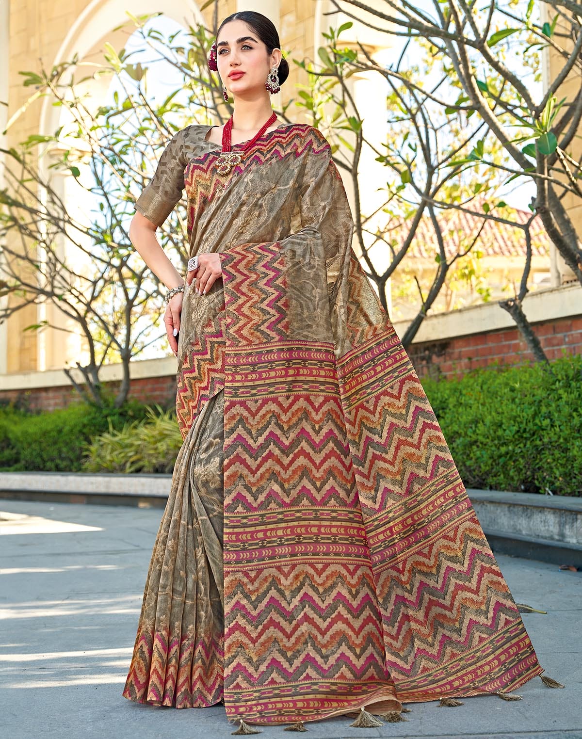 Light Brown Tissue Designer Saree