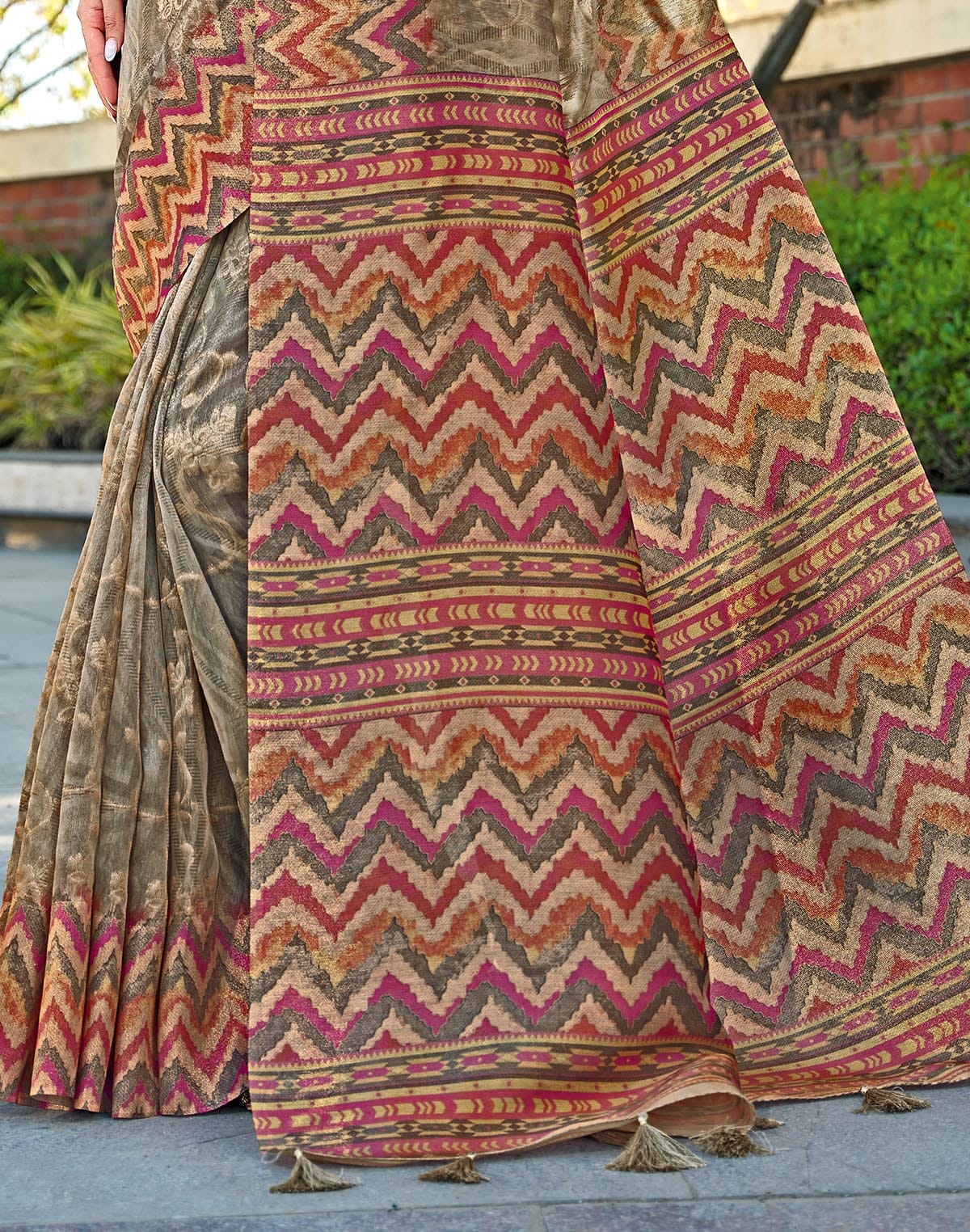 Light Brown Tissue Designer Saree