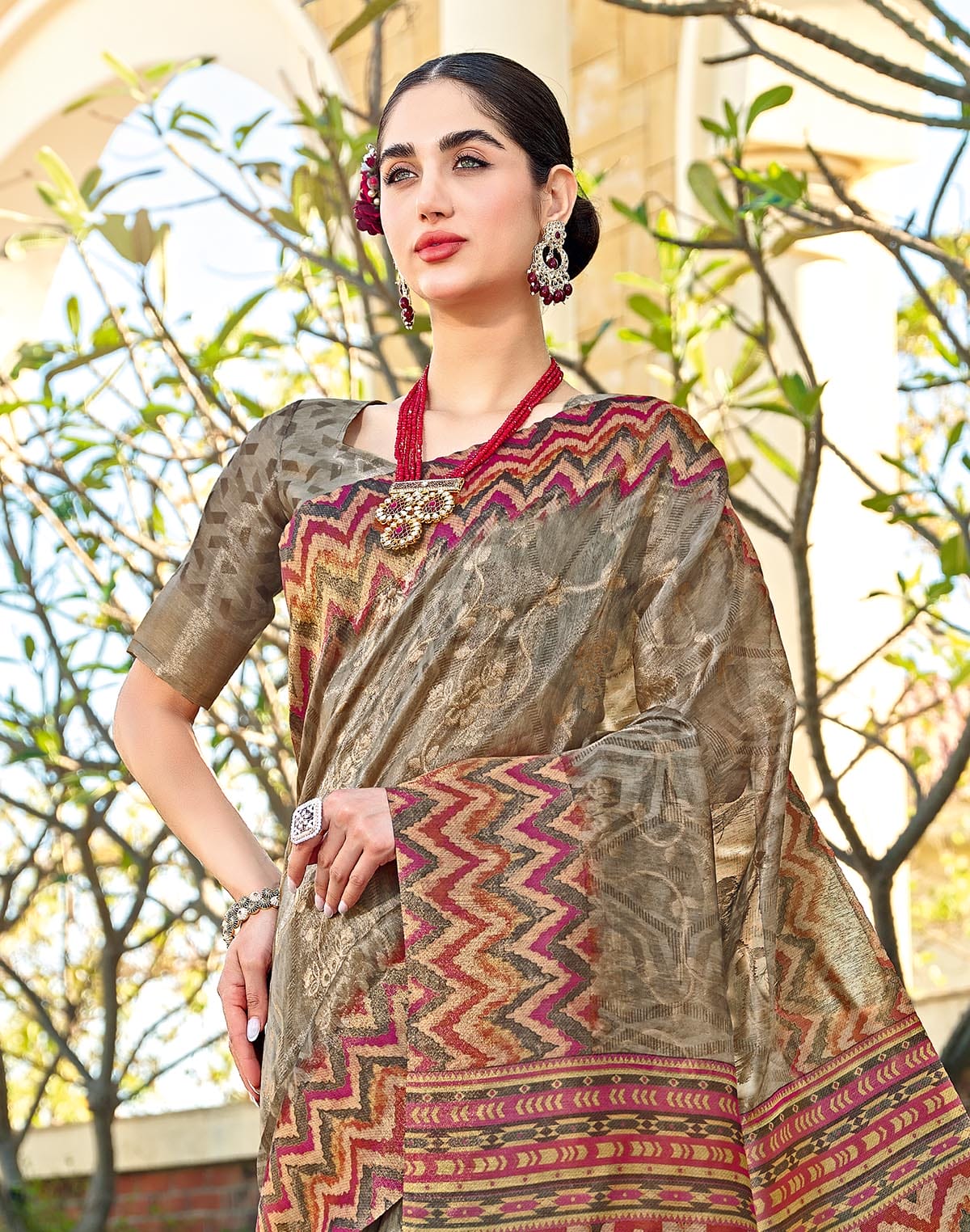 Collection of Light Brown Tissue Designer Saree in a gallery layout