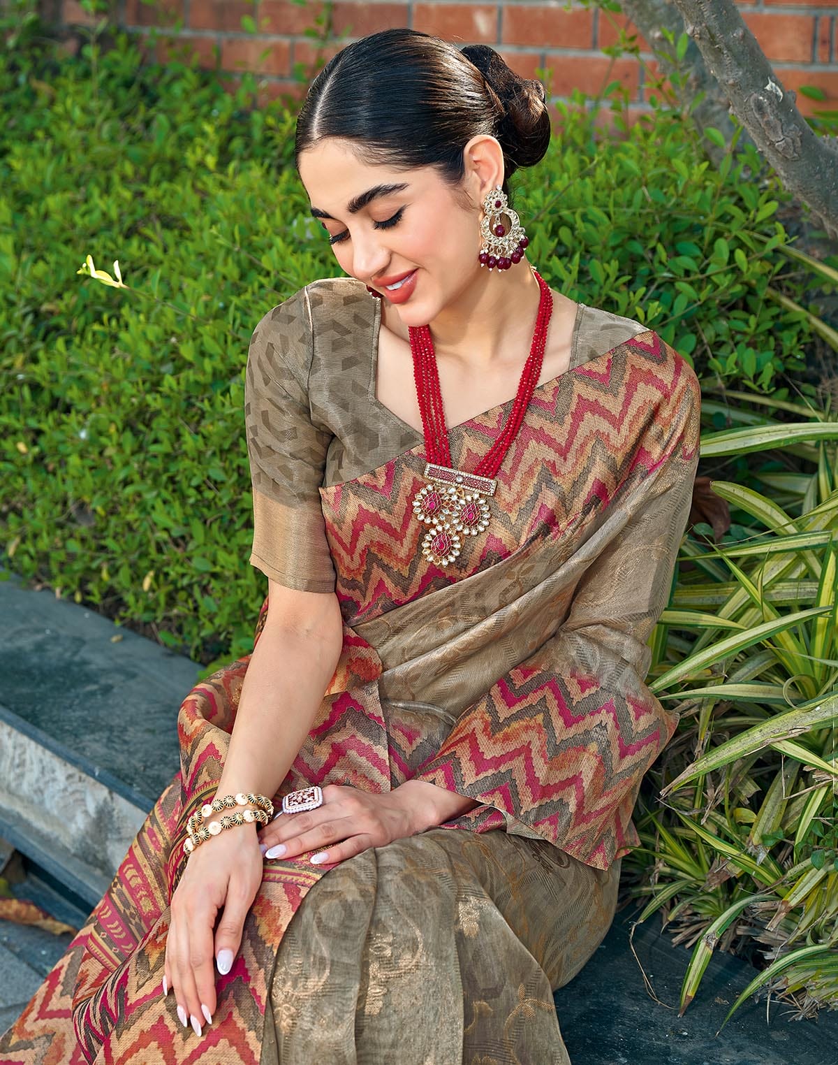 Light Brown Tissue Designer Saree