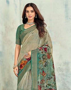 Collection of Light Beige Floral Digital Print Tissue Saree in a gallery layout