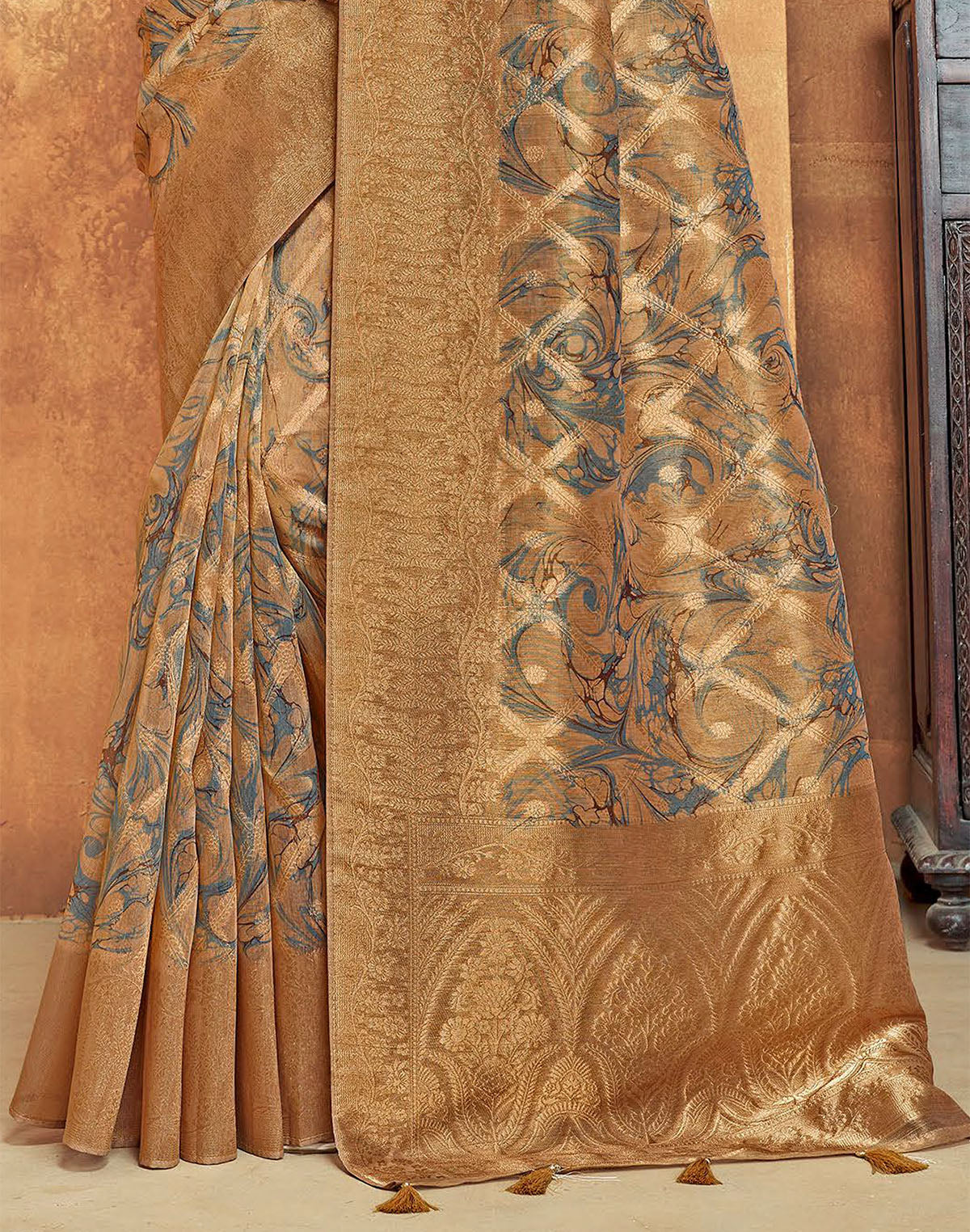 Collection of Light Brown Graphic Design Organza Saree in a gallery layout