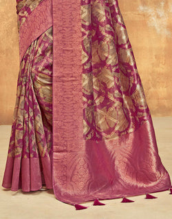 Collection of Dark Pink Organza Saree With Tussels in a gallery layout