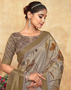 Collection of Ash Coloured Dola Silk Saree With Short Pallu in a gallery layout