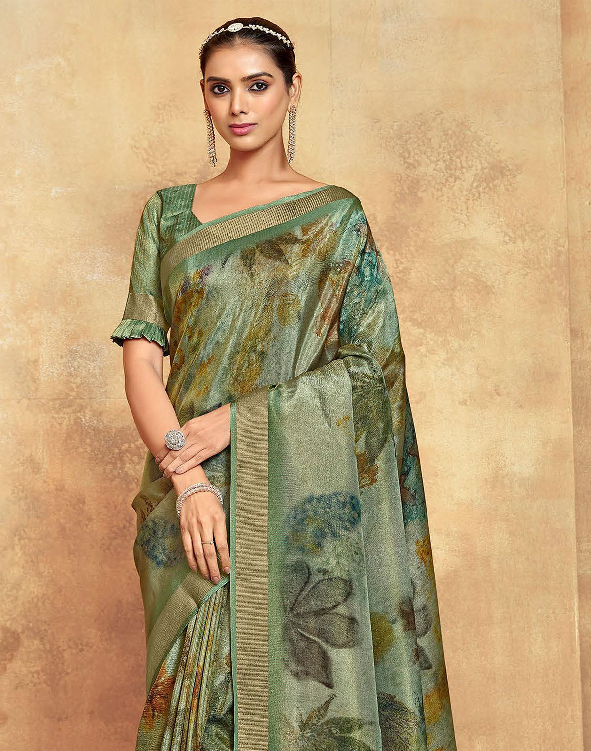 Collection of Green Dola Silk Saree With Tussels in a gallery layout