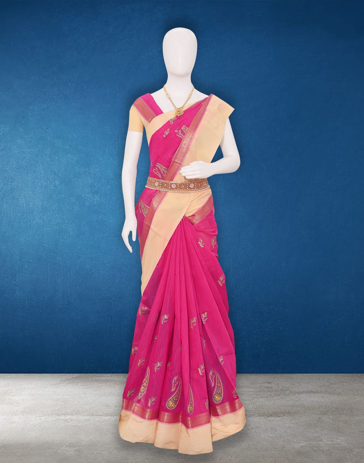 Pink Sico Cotton Embroidery work Saree