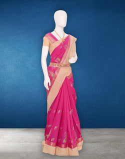 Collection of Pink Sico Cotton Embroidery work Saree in a gallery layout