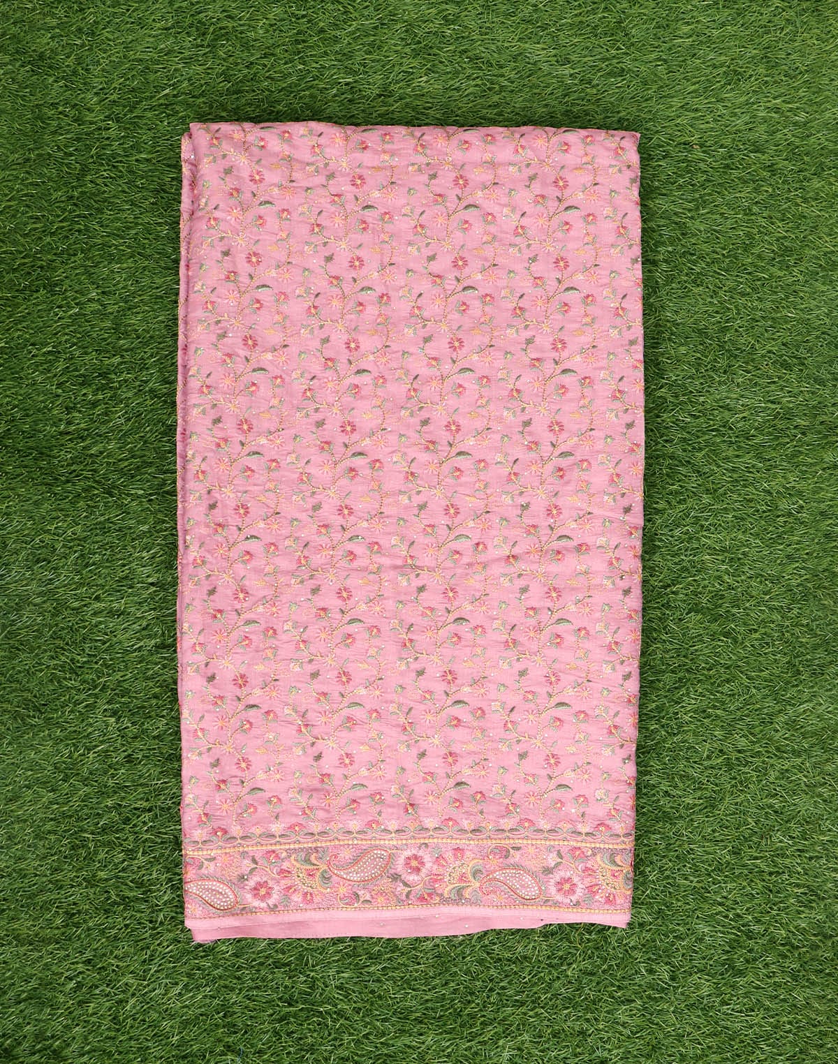 Light Pink Embroidery work Raw Silk Saree