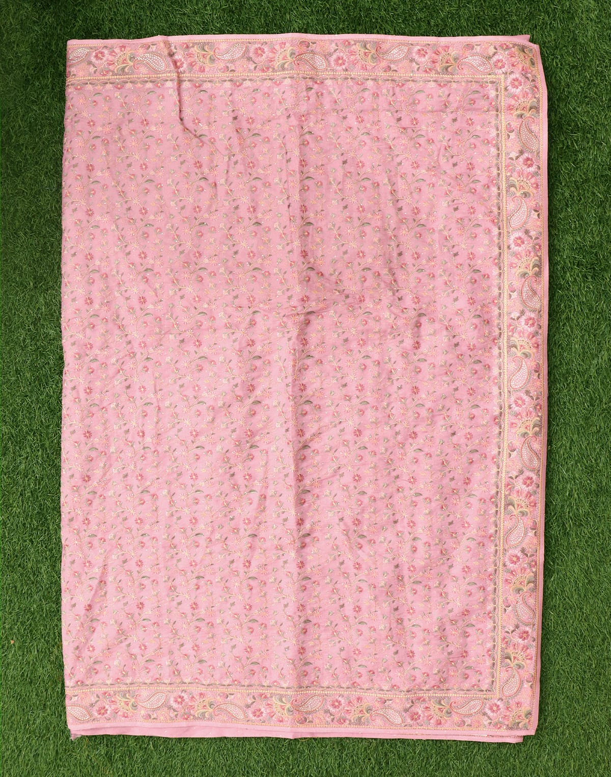 Light Pink Embroidery work Raw Silk Saree