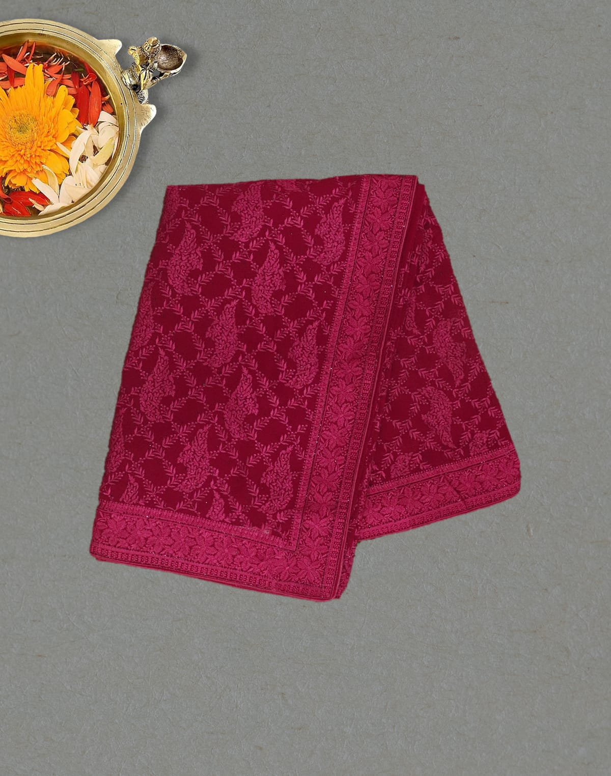 Collection of Maroon all over Chikankari work Georgette Saree in a gallery layout