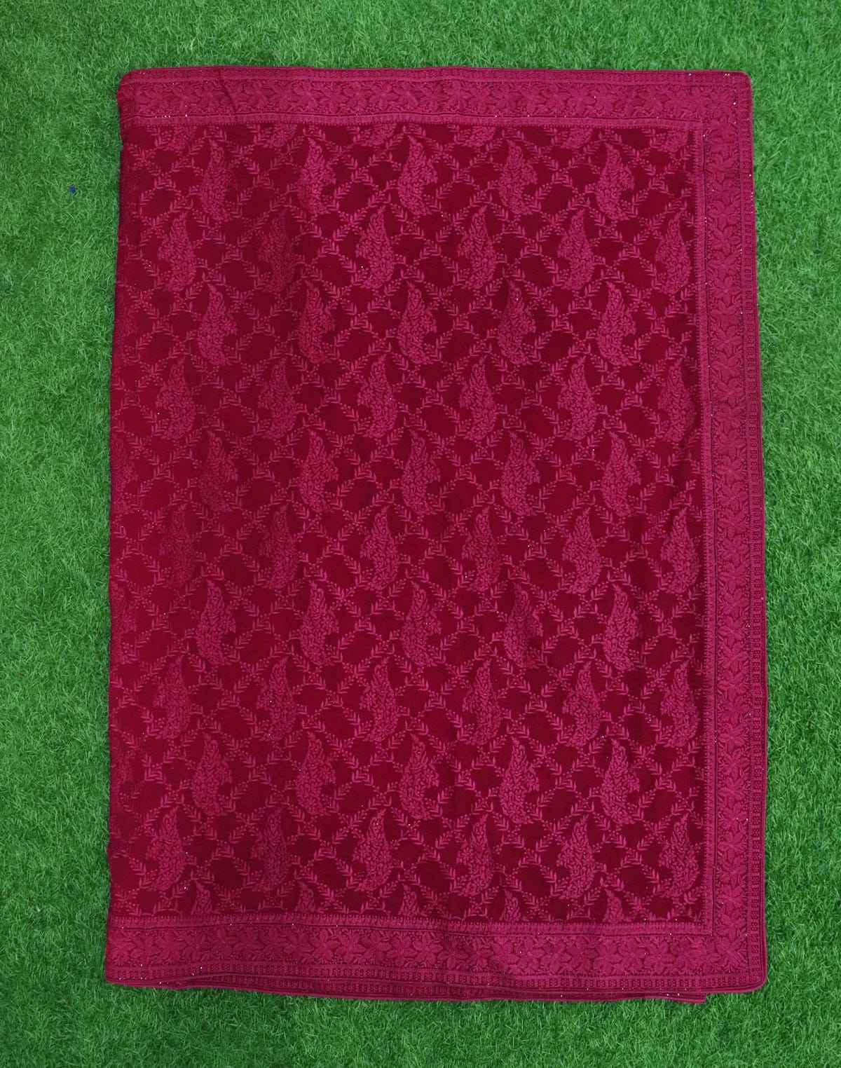 Collection of Maroon all over Chikankari work Georgette Saree in a gallery layout