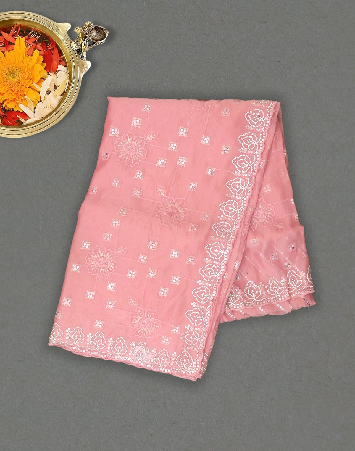 Collection of Light Pink Embellished with Stones work Organza Saree in a gallery layout