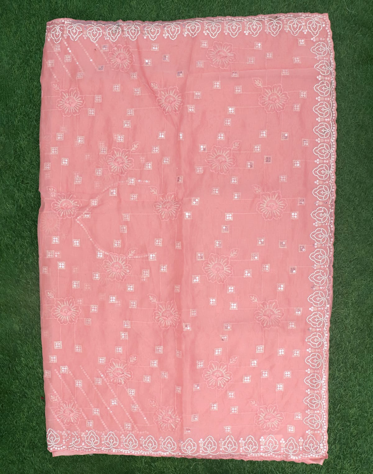 Light Pink Embellished with Stones work Organza Saree