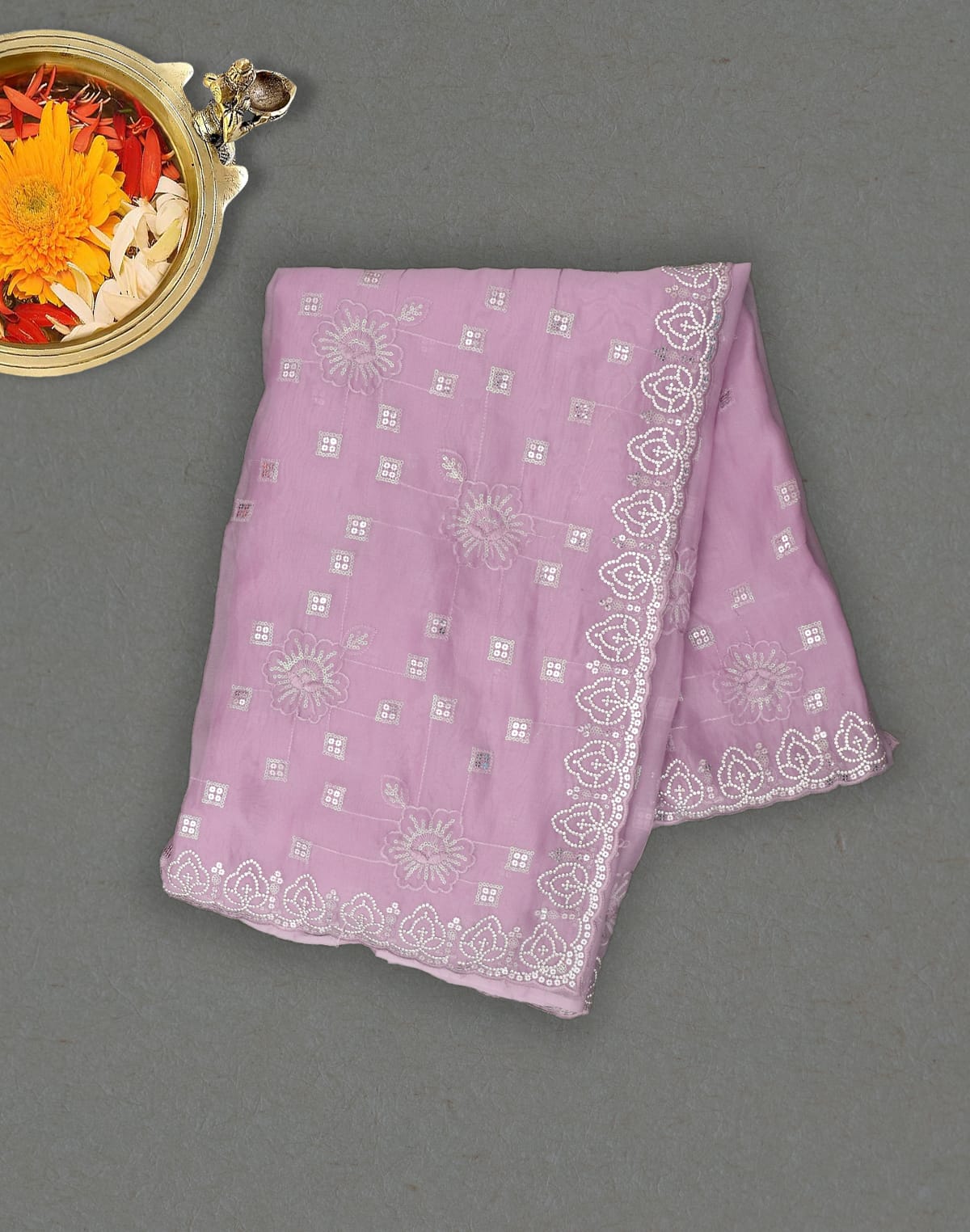 Collection of Light Purple Embellished with Stones work Organza Saree in a gallery layout