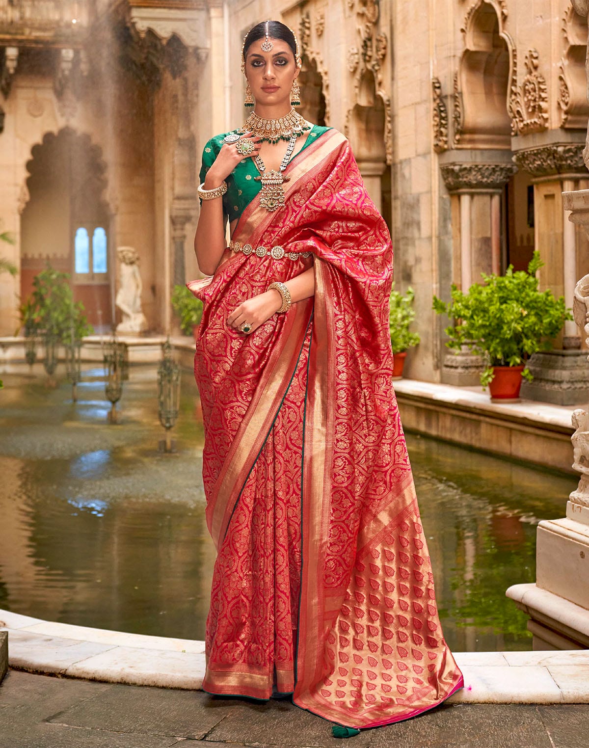 Collection of Red Banaras Patola Silk Saree in a gallery layout