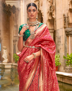 Collection of Red Banaras Patola Silk Saree in a gallery layout