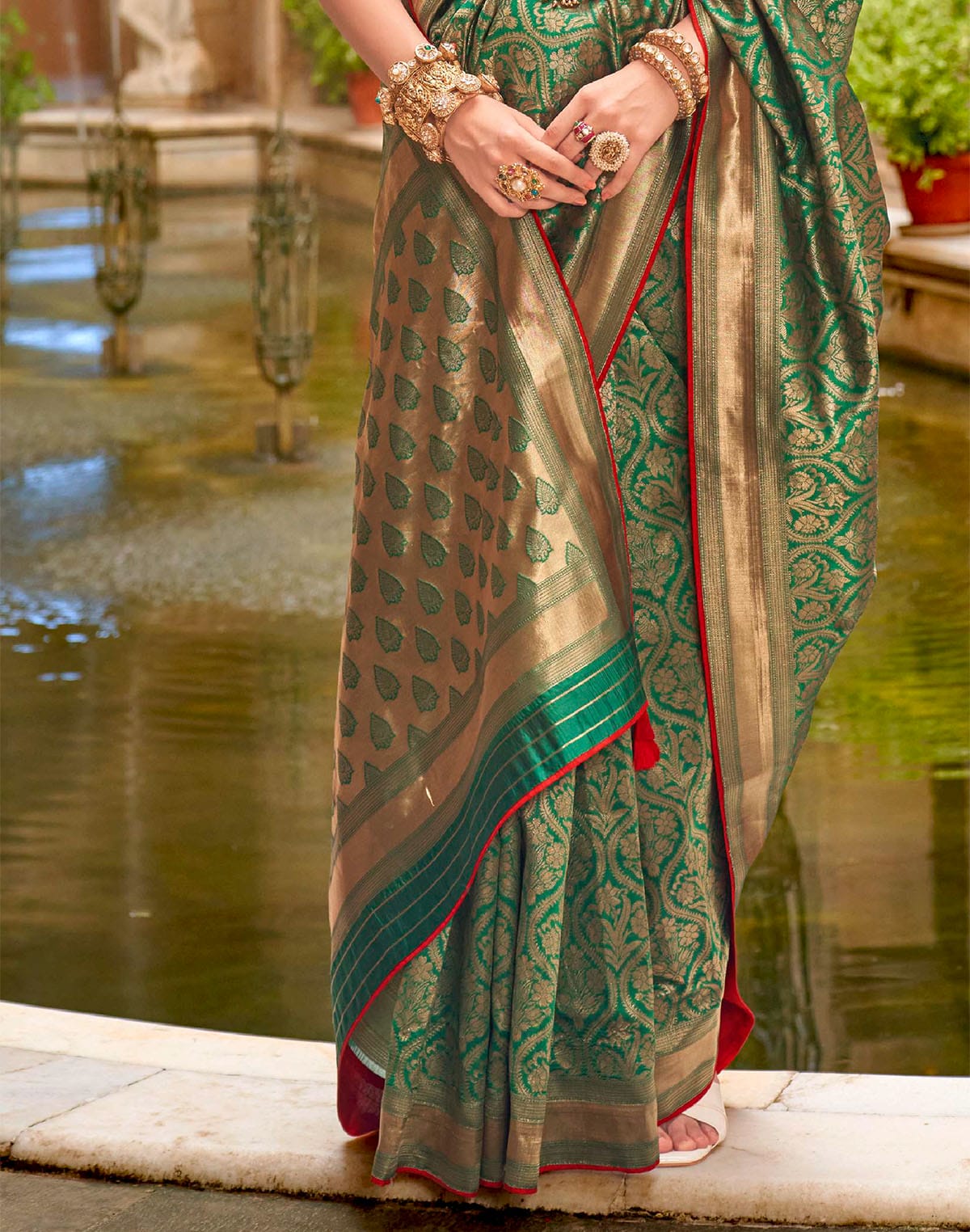 Sea Green Floral design Banaras Patola Silk Saree