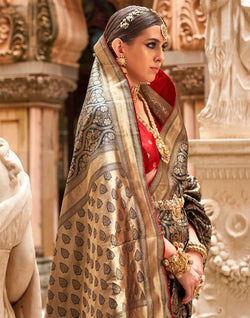 Collection of Black Banaras Patola Silk Fancy Saree in a gallery layout