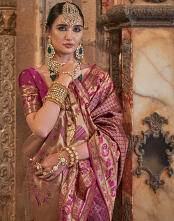 Collection of Purple Stones work Banaras Silk Traditional Saree in a gallery layout