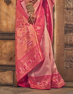 Collection of Light Pink Brocade weaving Banaras Silk Stones Saree in a gallery layout