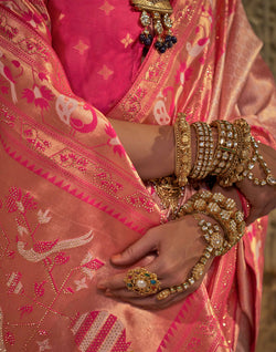 Collection of Light Pink Brocade weaving Banaras Silk Stones Saree in a gallery layout